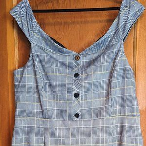 Ricki's off the shoulder dress, herringbone with yellow accent